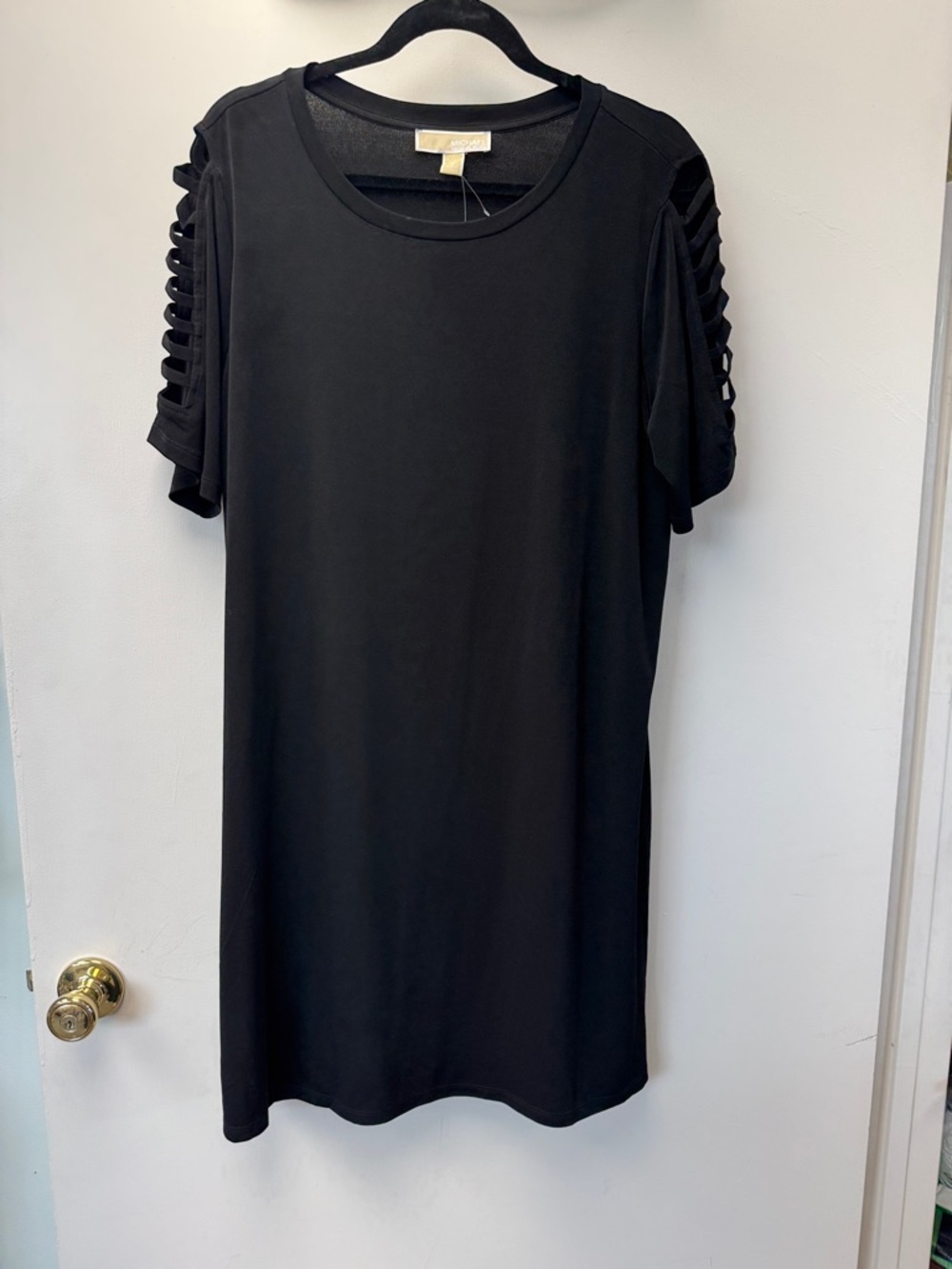MICHAEL Michael Kors Black‎ Ladder-Detail Short Sleeve Mini Dress